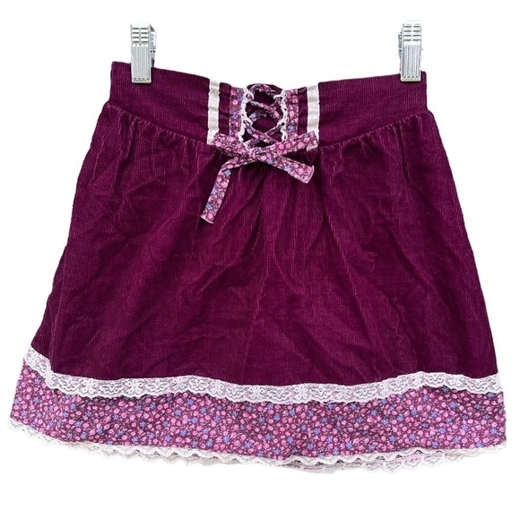 VTG Prairie Skirt Gunne Sax Style Corduroy Calico Ditzy Floral Lace 6X USA 70s - Picture 1 of 13